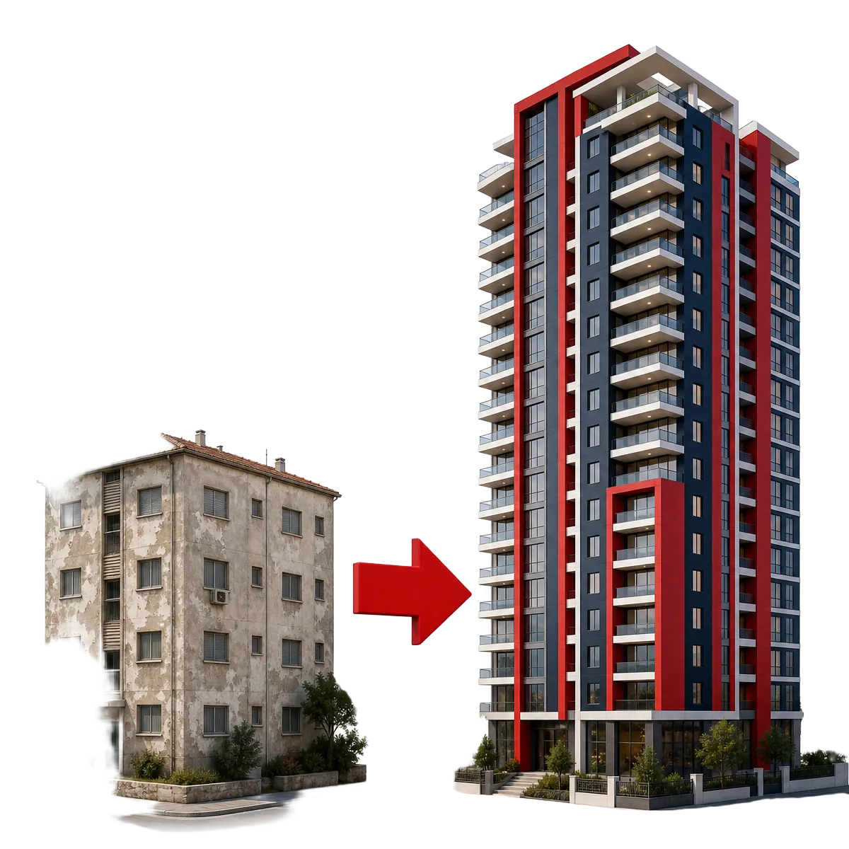 טרנספורמציה של בניין ישן לבניין חדש בפינוי בינוי