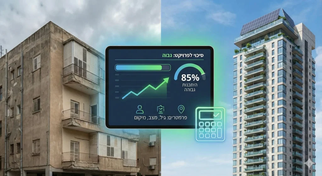 בדיקת זכאות פינוי בינוי - השוואה בין בניין ישן לפרויקט חדש של RED PLUS